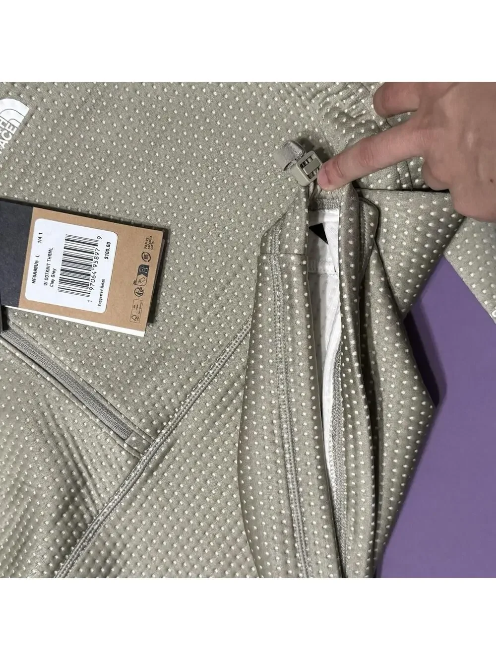 The North Face Dotknit Thermal 1/4 Zip Top Jacket Clay Grey Women’s Size Large - Picture 7 of 11